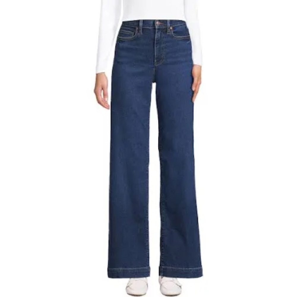 Lands End mid rise dark denim casual trouser jeans pants